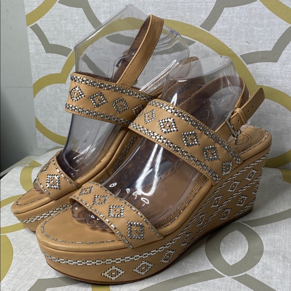 Tory Burch Blake 80mm Natural Vachetta Ankle Strap Wedge Sandals - Picture 2 of 8